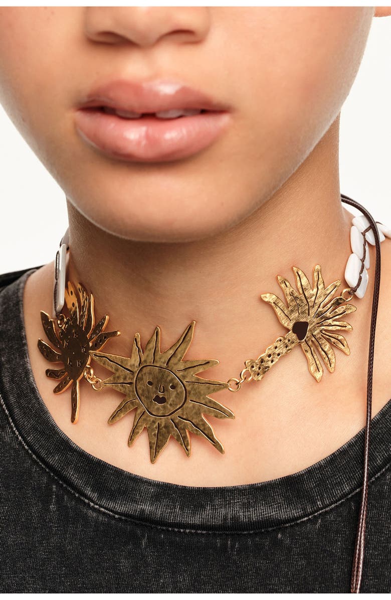 Bimba y Lola Brushed Gold Sun And Animal Necklace, Alternate, color, Gold