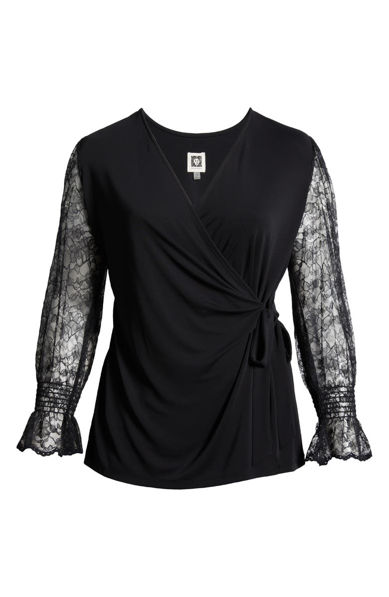 Anne Klein Mixed Media Wrap Top, Alternate, color, 