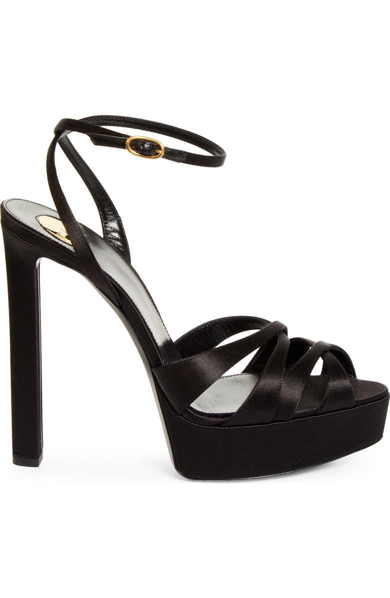 Saint Laurent Chandelle Ankle Strap Platform Sandal, Alternate, color, Black
