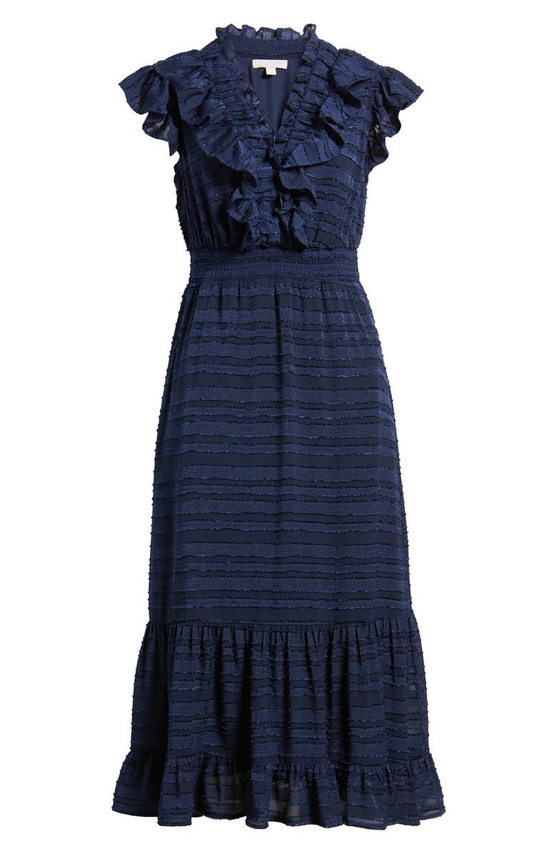 Chelsea28 Ruffle Detail Textured Stripe Dress, Alternate, color, Navy Blazer