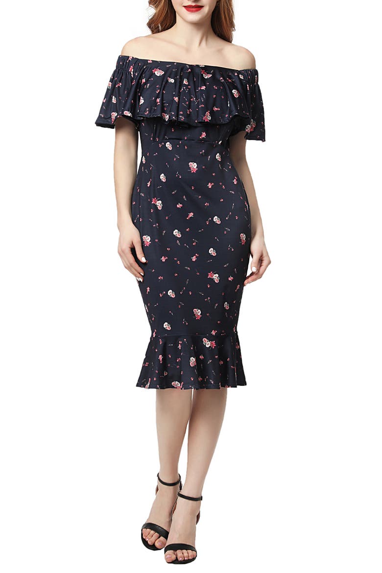 Flora Off the Shoulder Maternity Dress, Main, color, NAVY