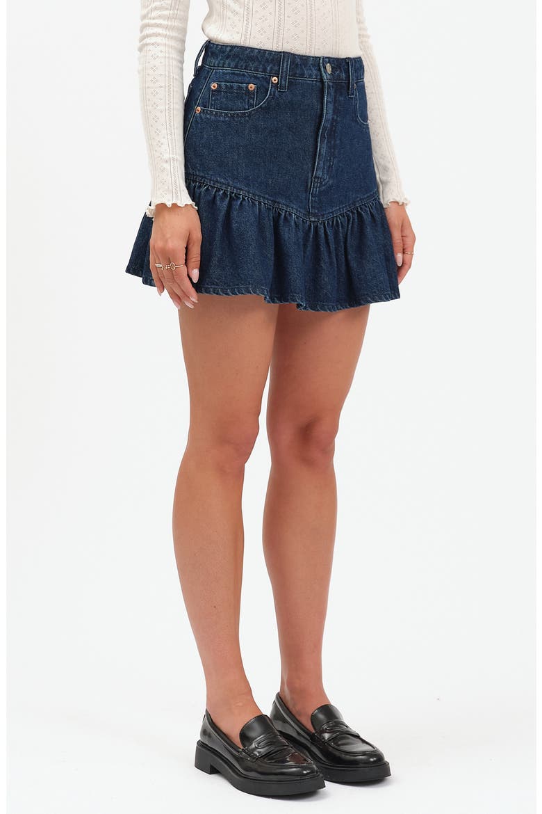 Smooch Flounce Hem Denim Miniskirt, Alternate, color, MOONLIGHT RINSE