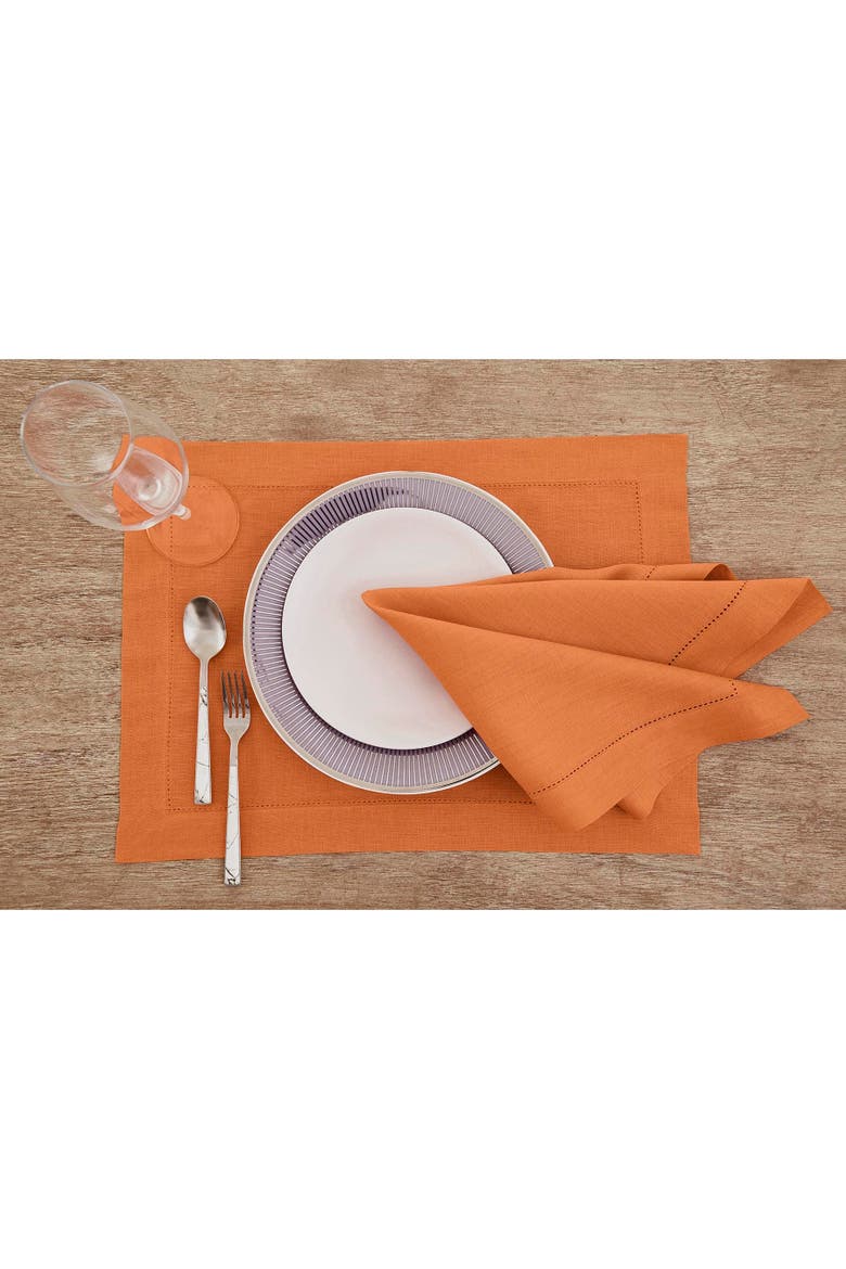 Linen Dinner Napkins Set of 4, 20 x 20" - Classic Hemstitch, Alternate, color, Pumpkin