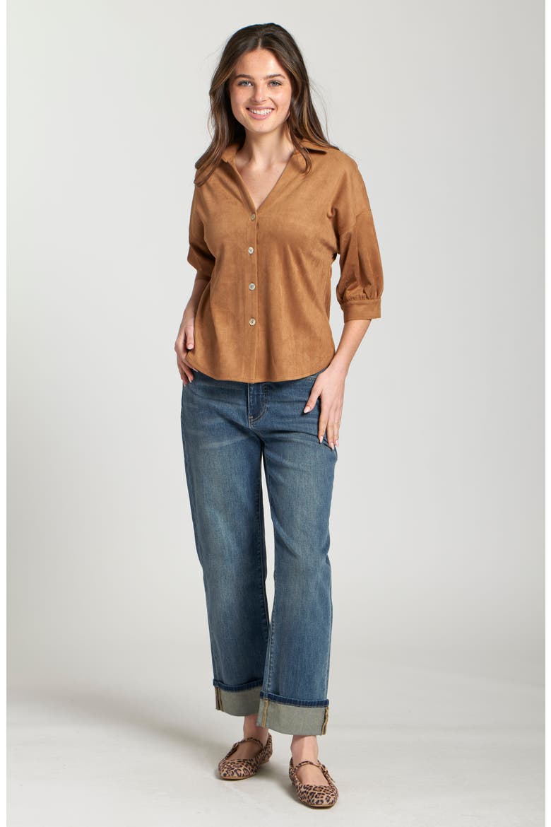 Faux Suede Button-Up Shirt, Alternate, color, CARAMEL