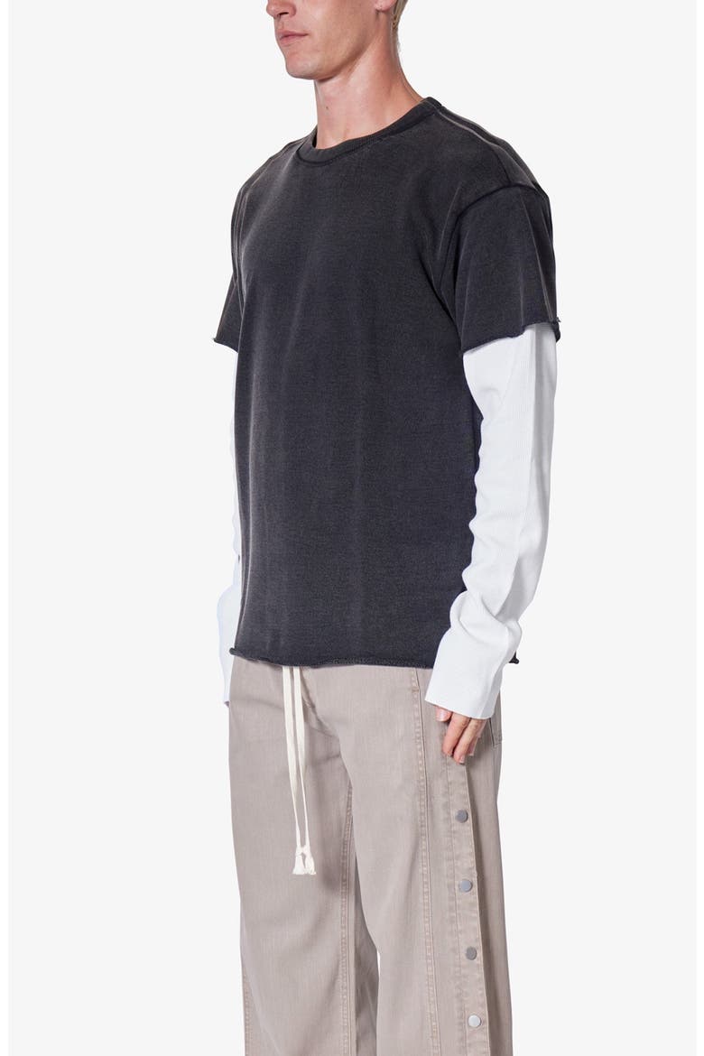 Cotton French Terry Layered Long Sleeve T-Shirt, Alternate, color, WASHED BLACK
