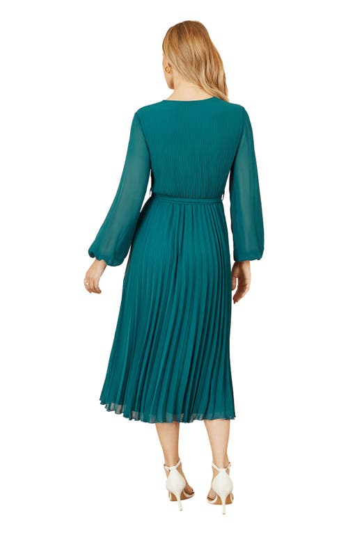 Yumi Long Sleeved Pleated Midi Wrap Dress In Blue