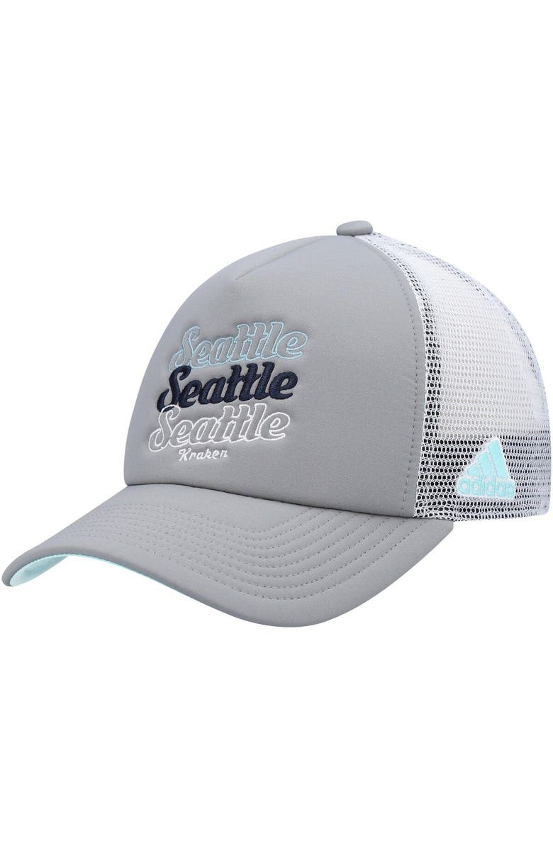 adidas Women's adidas Gray/White Seattle Kraken Foam Trucker Snapback Hat, Main, color, Gray