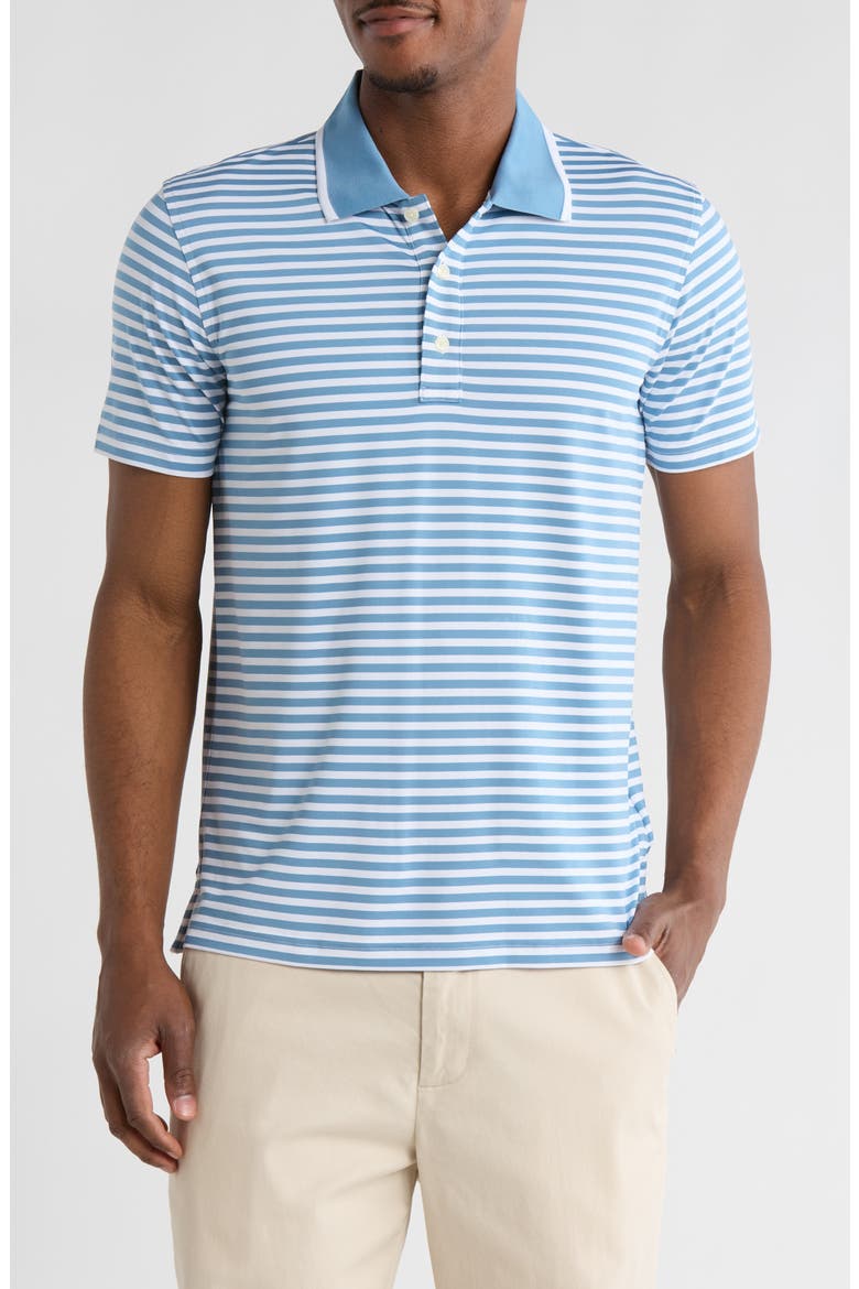 Feeder Stripe Knit Performance Polo, Main, color, BLUE/ WHITE