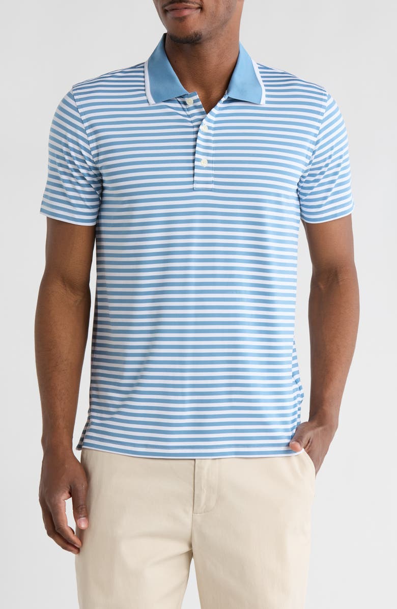 Brooks Brothers Feeder Stripe Knit Performance Polo, Main, color, Blue/ White