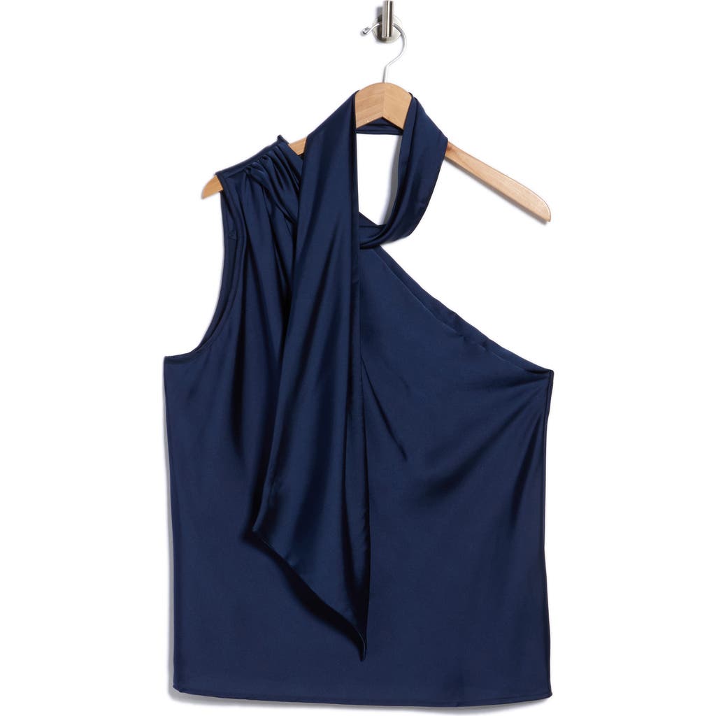 Renee C Scarf Detail One Shoulder Top In Blue