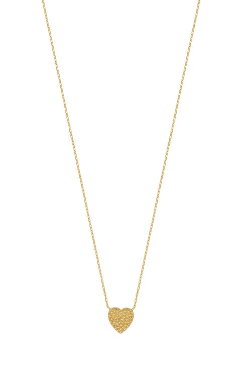 14K Gold Textured Heart Pendant Necklace