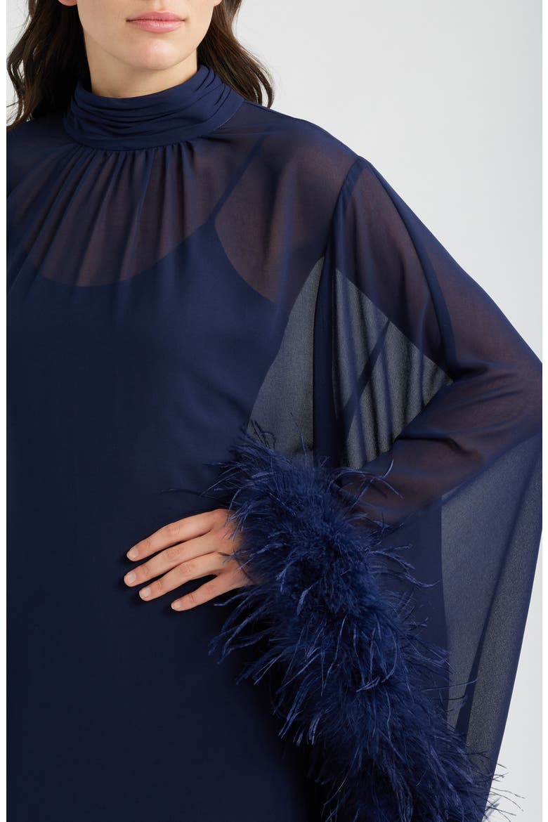 Sheer Feather Trim Dress, Alternate, color, MIDNIGHT