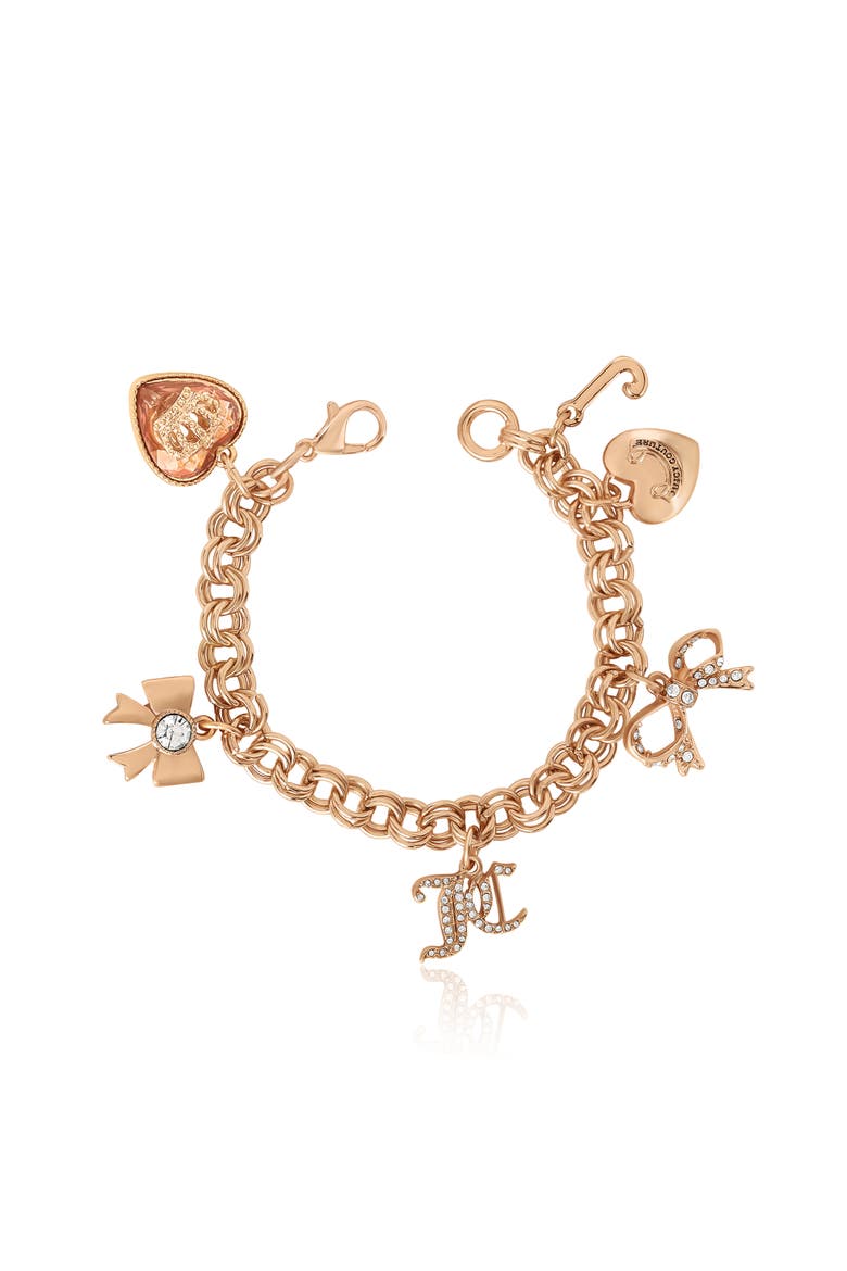 Gold-Tone Charm Bracelet with Bow and Pavé Details, Alternate, color, Gold
