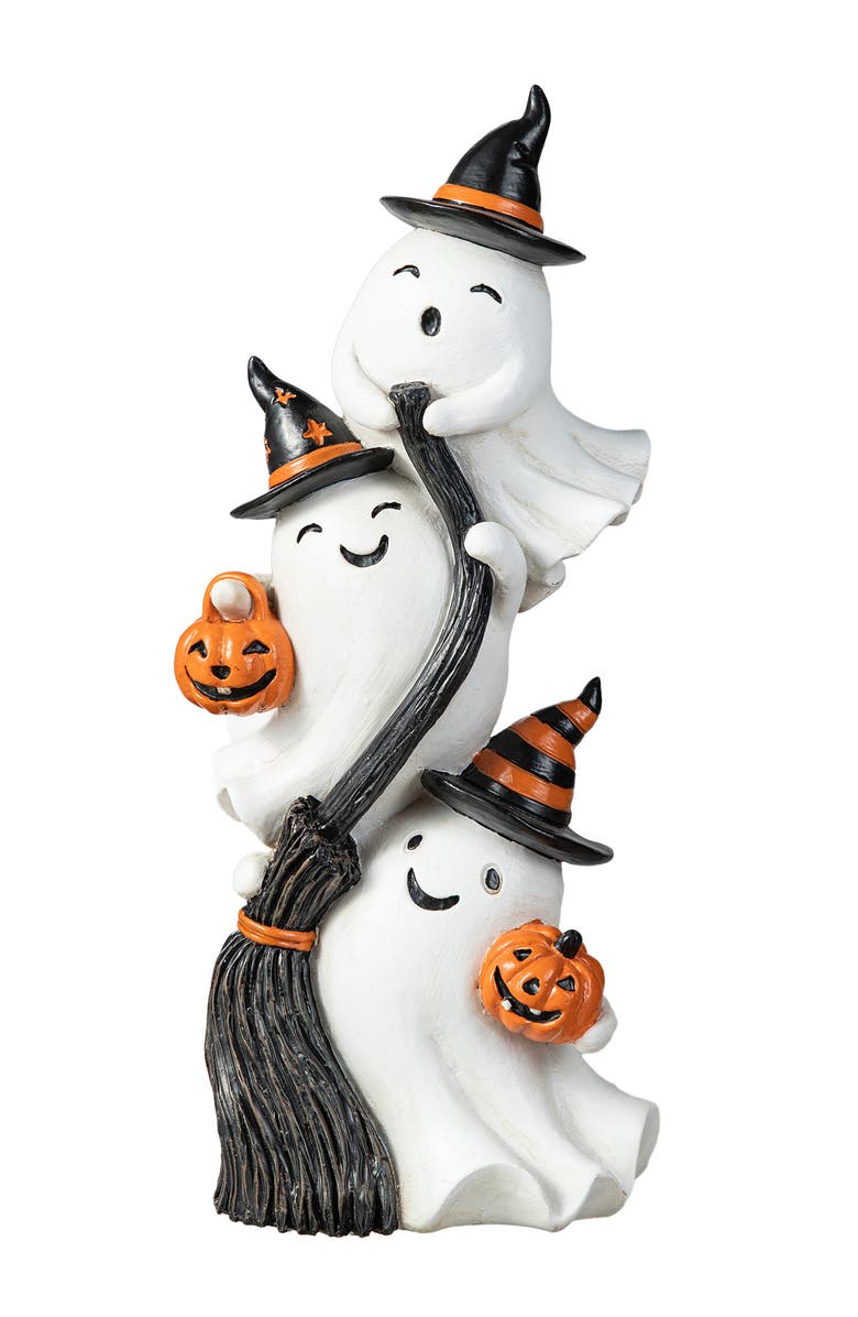 Glitzhome Halloween Polyresin Stacked Ghost Table Decor, Main, color, White