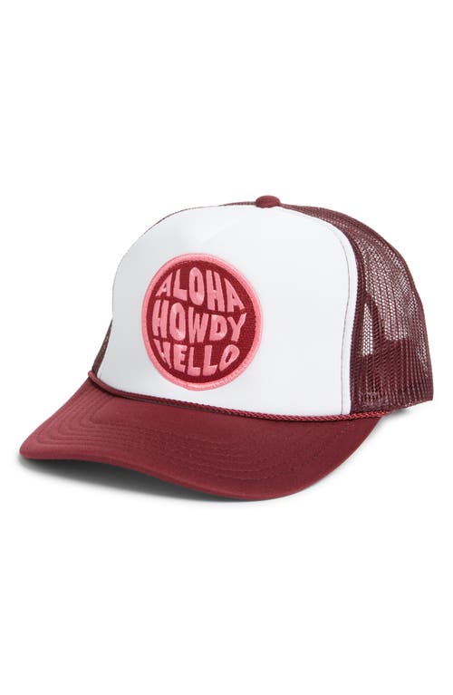 Friday Feelin ' Aloha Howdy Hello Patch Trucker Hat In Maroon Split