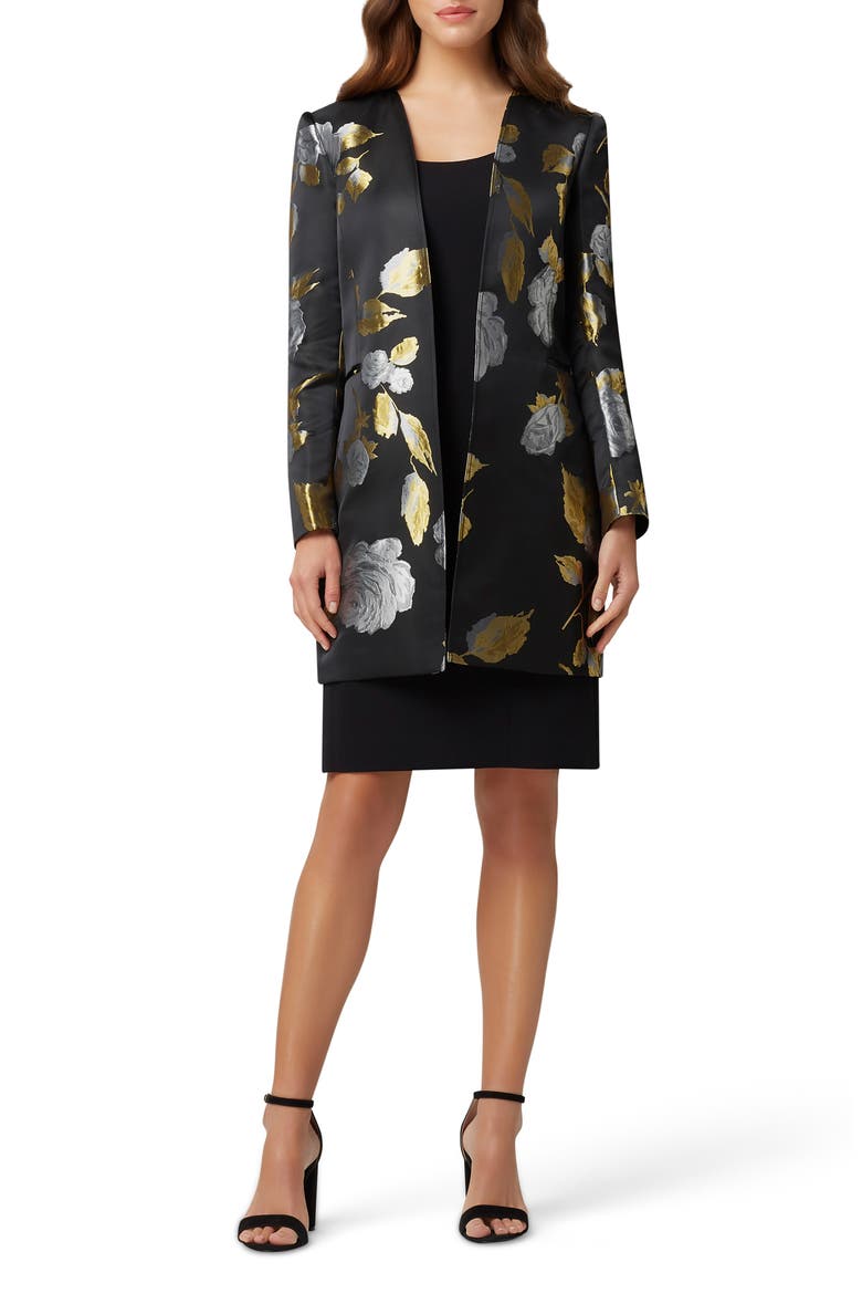 Tank Dress with Brocade Jacket, Main, color, BLACK GOLD ROSES