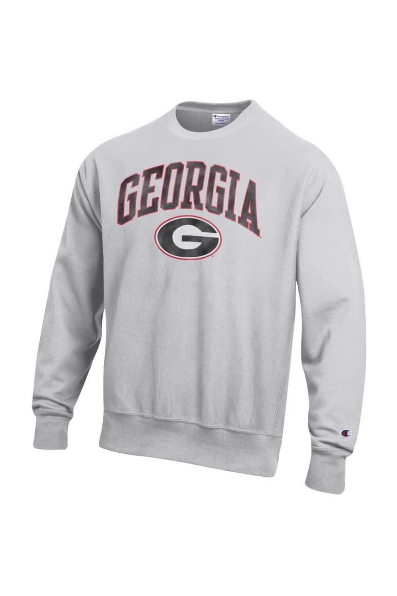 Men's Champion Gray Georgia Bulldogs Distressed Arch Over Logo Reverse Weave Crew Neck Sweatshirt, Alternate, color, Gray
