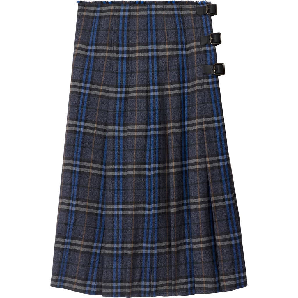 Burberry Check Wool Midi Kilt In Bright Oxford Blue