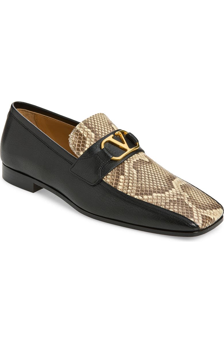 Valentino Garavani Signature VLOGO Python Embossed Loafer, Main, color, Black/ Cream