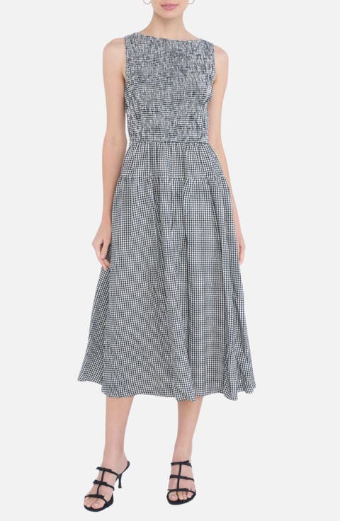 Gingham Smocked Midi Dress