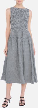 Blu Pepper Gingham Smocked Midi Dress