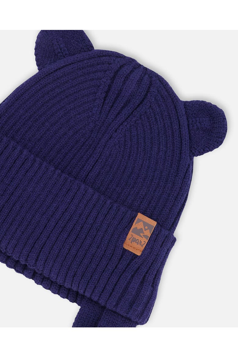 Gender Inclusive Logo Patch Ribbed Knit Hat, Alternate, color, Navy Blue