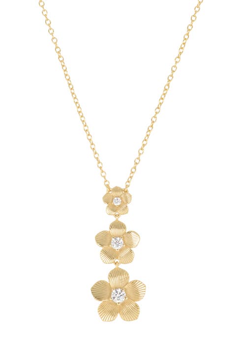Triple Flower Cubic Zirconia Drop Necklace