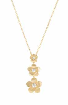 Triple Flower Cubic Zirconia Drop Necklace