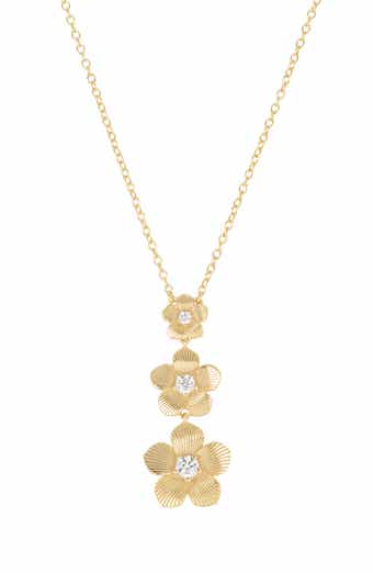 Triple Flower Cubic Zirconia Drop Necklace