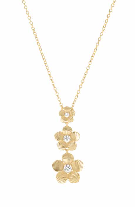 Triple Flower Cubic Zirconia Drop Necklace