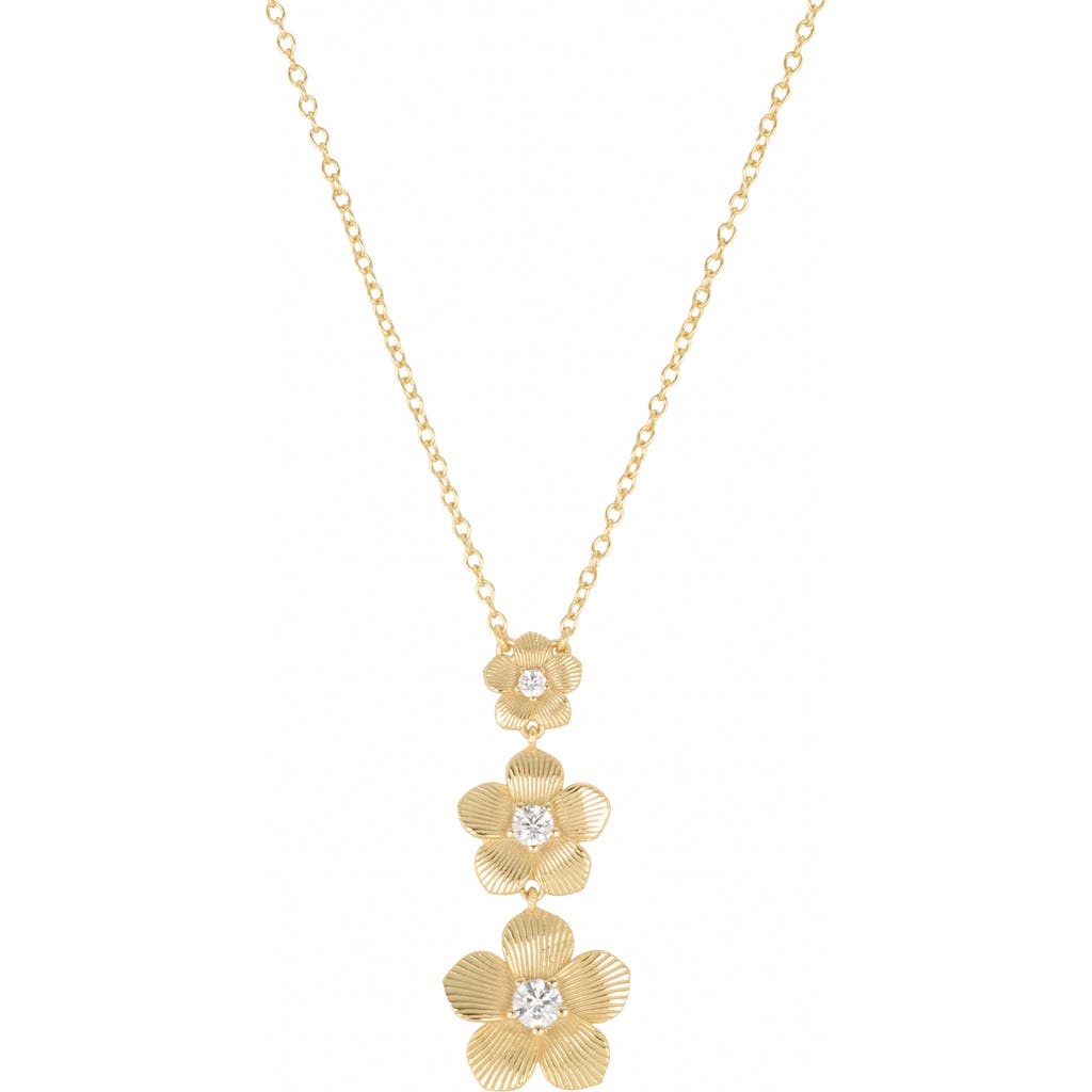 Athra Luxe Triple Flower Cubic Zirconia Drop Necklace In Gold