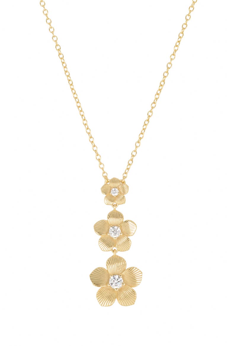Triple Flower Cubic Zirconia Drop Necklace video