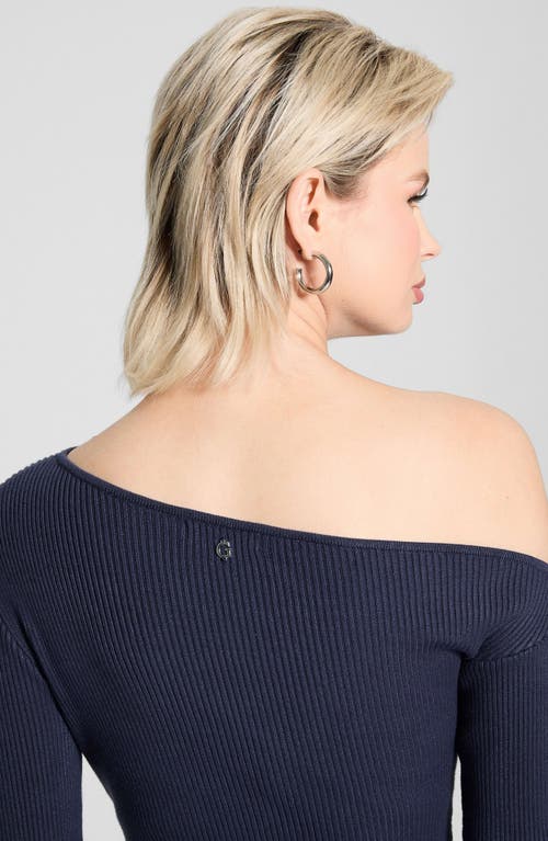 Guess Leiza One-shoulder Long Sleeve Mini Sweater Dress In Navy