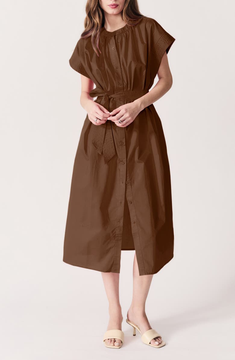 DELUC Cancela Cap Sleeve Cotton Poplin Shirtdress, Main, color, Pecan