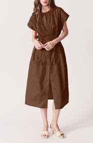 DELUC Cancela Cap Sleeve Cotton Poplin Shirtdress