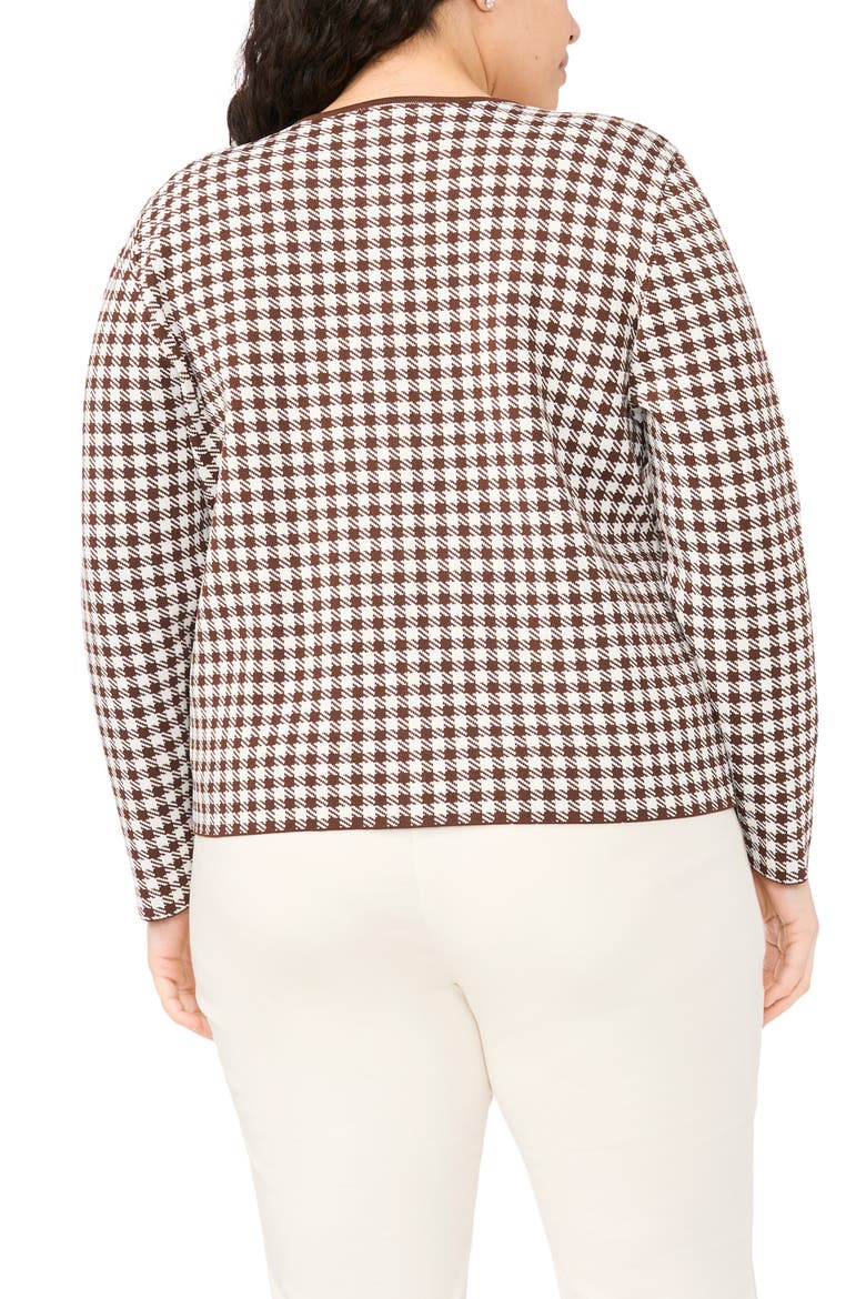 Gingham Crewneck Cardigan, Alternate, color, CHOCOLATE FUDGE