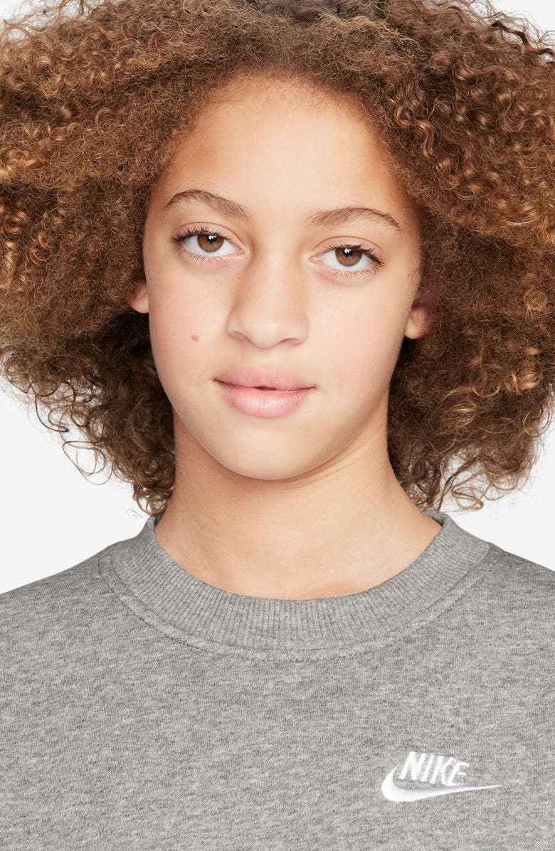 Nike Kids' Sportswear Club Fleece Sweatshirt, Alternate, color, Dark Grey Heather/ White