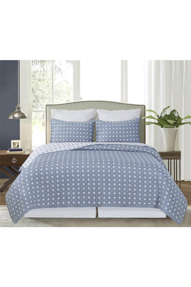 Chambray Star Bedding Quilt Collection Sets, Alternate, color, Blue