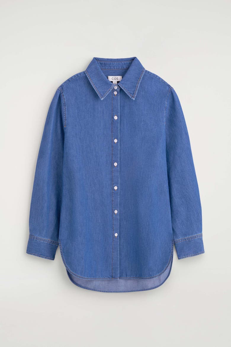 Longline Denim Shirt, Alternate, color, BLUE