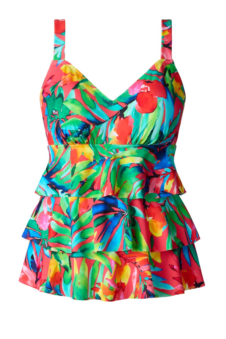 Triple Tier V-Neck Tankini Swimsuit Top, Alternate, color, Cherry Grove