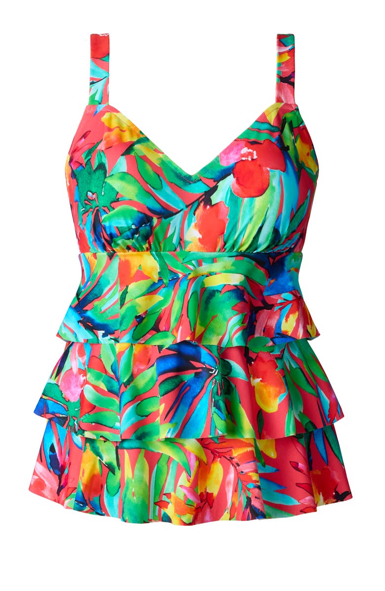 ShapeSolver Triple Tier V-Neck Tankini Swimsuit Top, Alternate, color, Cherry Grove