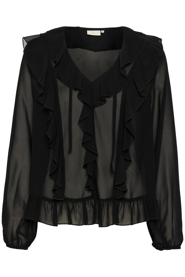 Kaninna V-Neck Ruffles Chiffon Blouse, Alternate, color, Black Deep