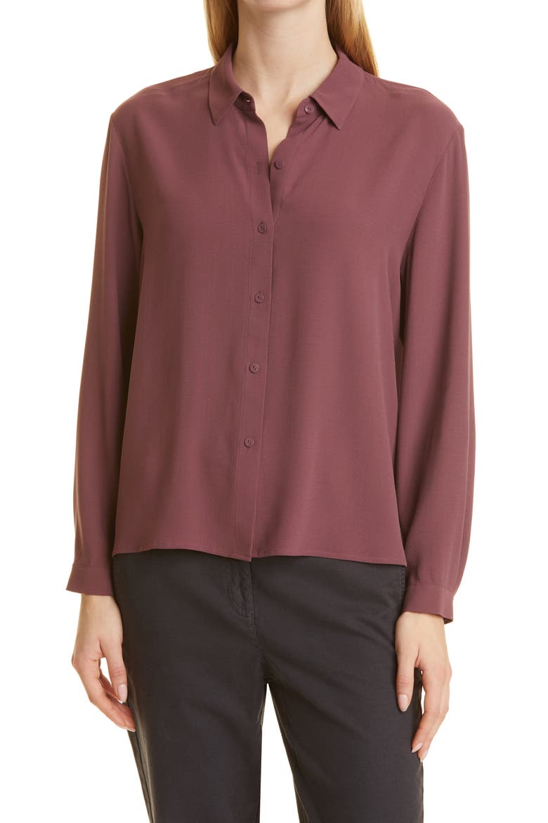 Classic Collar Easy Silk Button-Up Shirt, Main, color, FIG