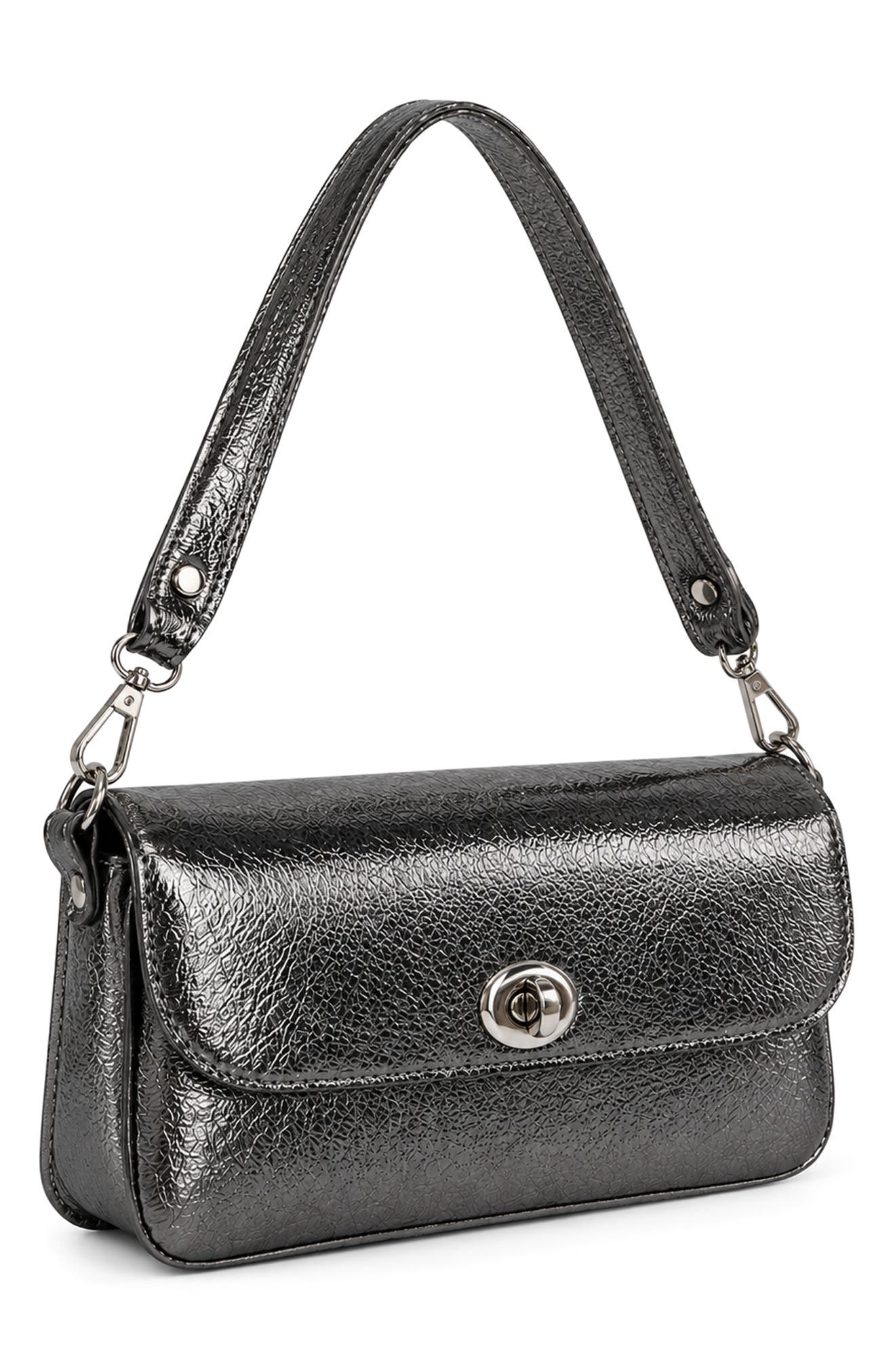 Margaux Metallic Leather Shoulder Bag, Alternate, color, METALLIC BLACK