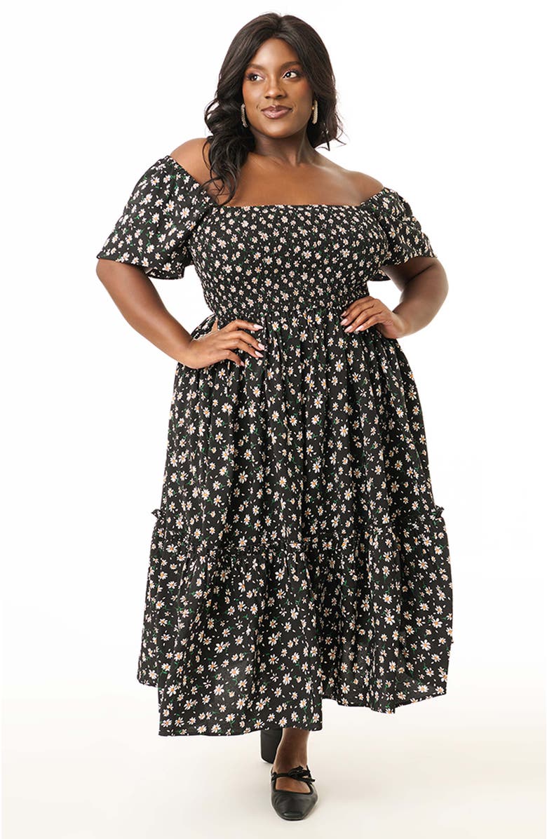 Unique Vintage Plus Size Smocked Bodice Midi Dress, Main, color, 