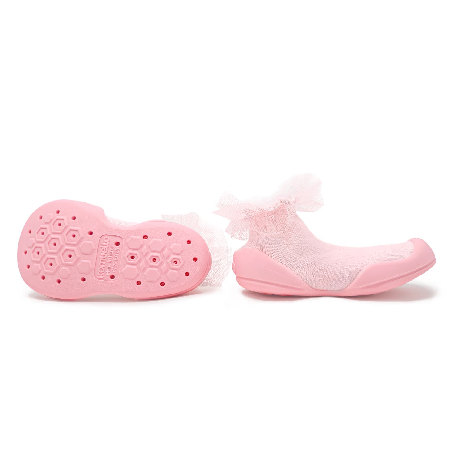 Toddler Girl Sock Shoes Tulle Trim - Beige, Alternate, color, Light Pink