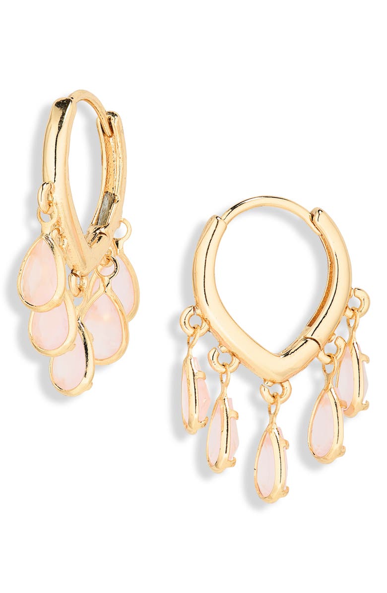 Cara Crystal Charm Huggie Hoop Earrings, Main, color, Pink