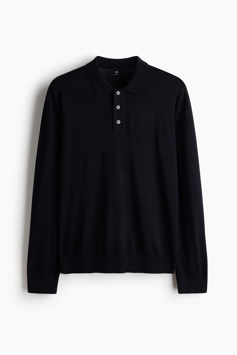 Regular-Fit Merino Wool Polo Shirt, Alternate, color, Navy blue