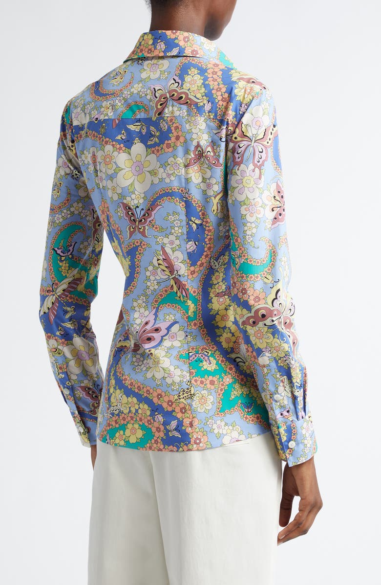 Etro Floral Paisley Stretch Poplin Button-Up Shirt, Alternate, color,