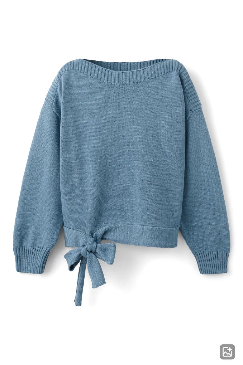 Boat Neck Tie Hem Cotton Blend Sweater, Alternate, color, BLUE